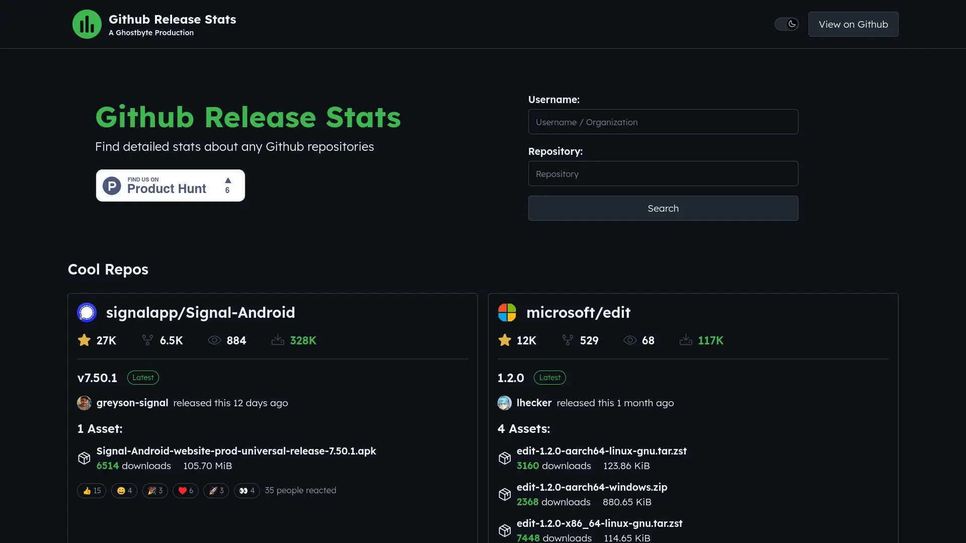 Github Release Stats Hero