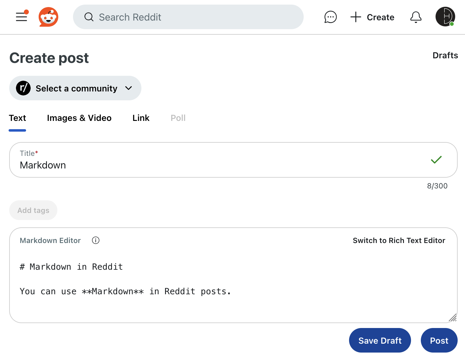 Markdown in Reddit